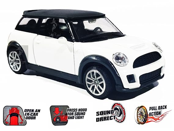 1:32 scale metal diecast car with pullback action ( light and sound) (mini cooper-White)