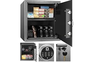 BBRKIN Security Biometric Safe Box, Steel Lock Box hand Gun Safe with Fingerprint Keypad Access - Perfect for Home/Office/Hotel, Secure Pistols, Documents, Jewelry, Valuables - 13.75 x 13 x 15 Inches