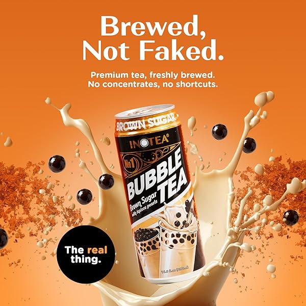 INOTEA BUBBLE TEA WITH TAPIOCA PEARLS – DELICIOUS, INSTANT BOBA TEA – READY-TO-DRINK BLACK MILK TEA – COMES IN LARGE 16.6 OZ CANS – ENJOY REAL BOBA WITHOUT THE LONG LINES – BROWN SUGAR – 12 PACK
