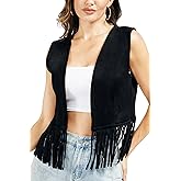 Fahsyee Fringe Vest Women Western Tops Faux Suede Tassel Cowgirl Outfits 70s Hippie S-XXL