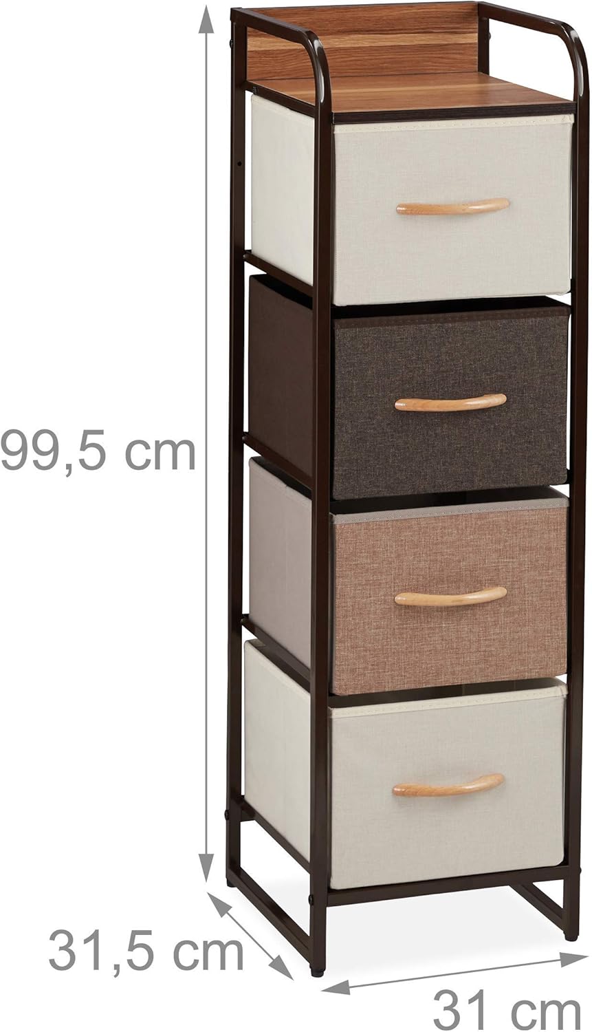 Relaxdays Dresser, 4 Drawer Compartments, with Shelf, 4 Folding Baskets, Fabric, Steel Frame, 99.5x31x31.5 cm, Brown - Image 5