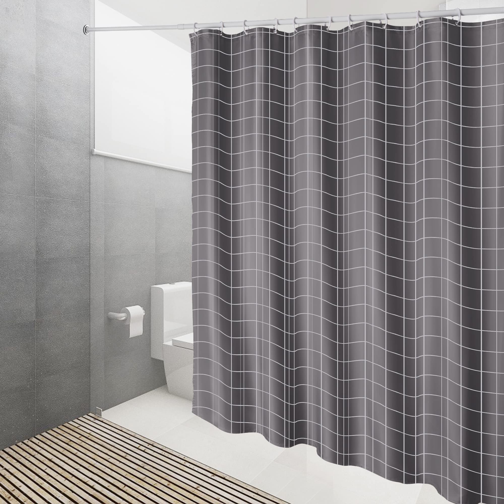 DUFU Shower Curtain Washable Bath Curtains with 12 Hooks and Weighted Hem Waterproof Non-Absorbent Quick-Drying No Odor for Bath Tub and Shower Stall 70.9 x 78.7 Inches Gray