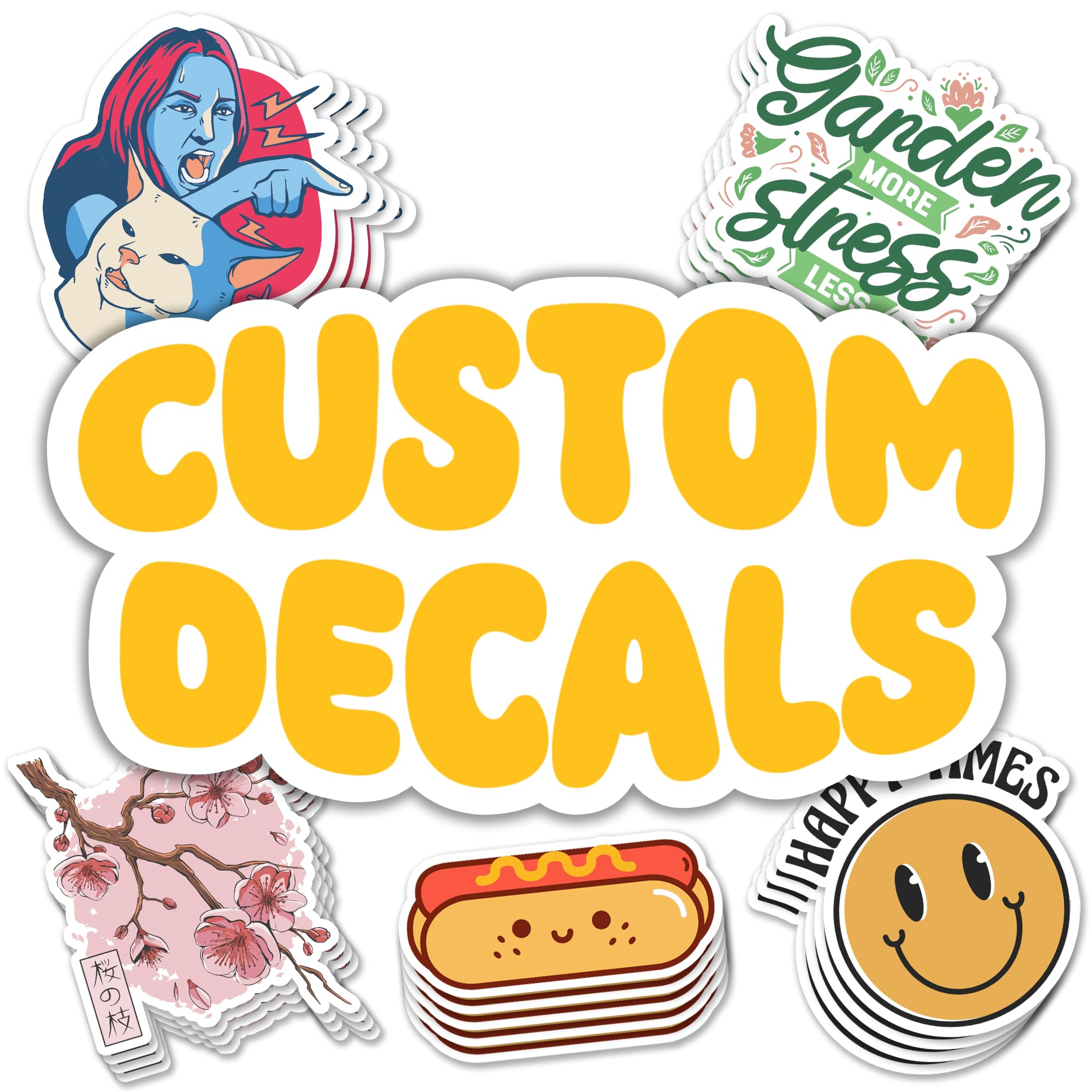 VulgrCo Custom Stickers Personalized, Set of 100 Individually Die Cut Personalized Stickers, Print Your Own Sticker, UV-Resistant Customized Sticker Labels for Jars, Laptops, Bottles & More