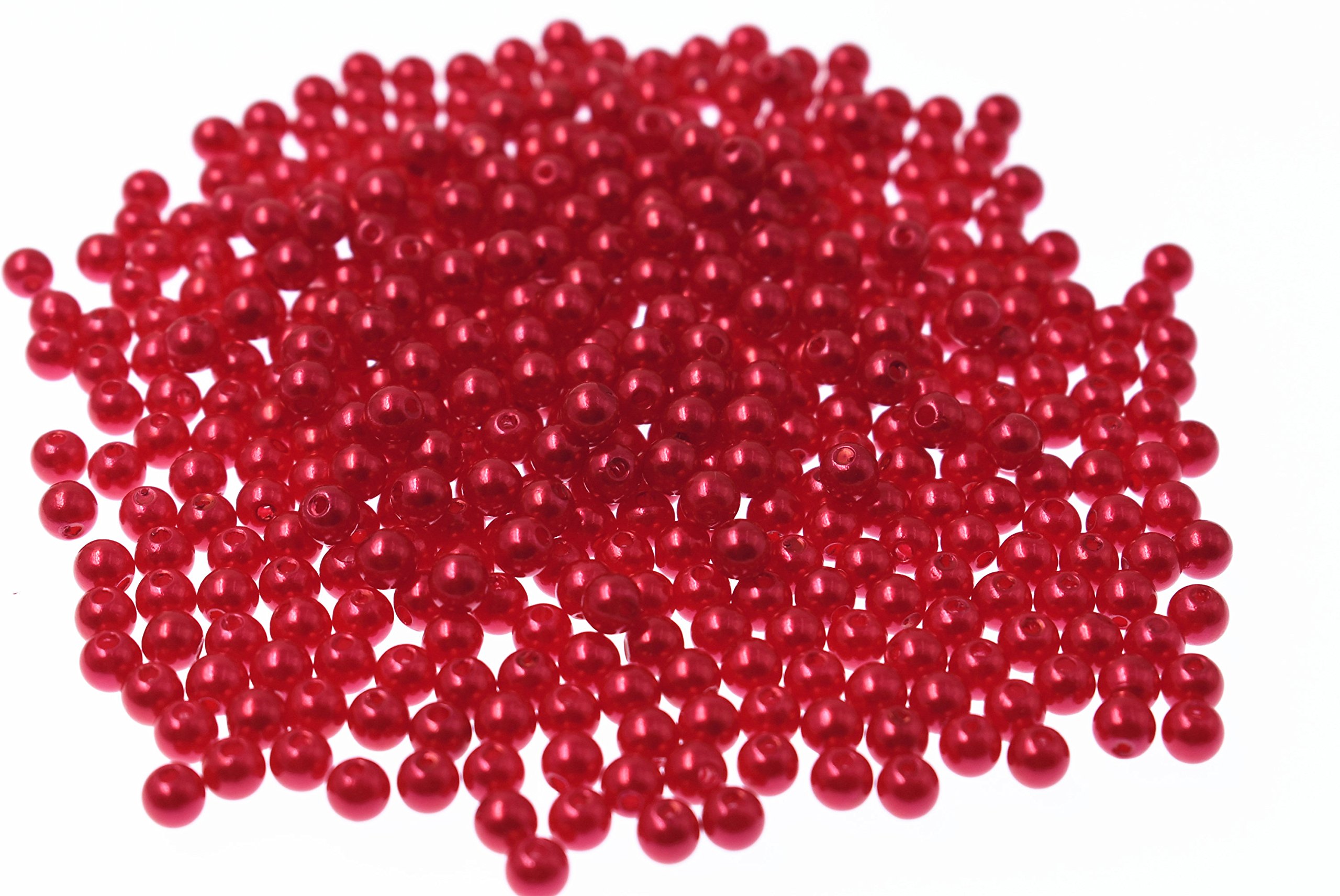 RayLineDo® 500 Pieces 6mm Round Plastic Imitation Pearl Beads DIY Jewellery Making Loose Beads in Red