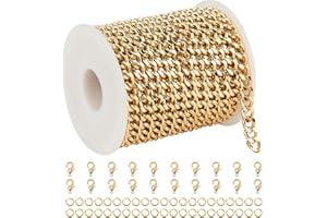 YOUBEIYEE 33 Feet Gold Cuban Link Chain for Men and Women Necklace DIY Gold Plated Aluminum Jewelry Chains Bulk with Jump Rings and Lobster Clasps