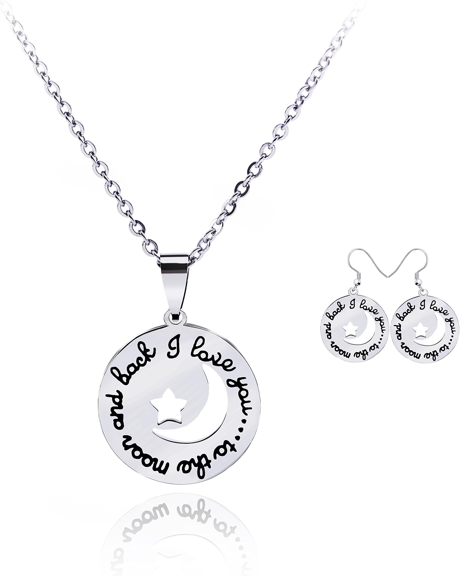 I Love You to The Moon and Back Necklace Sterling Silver Look Silver Necklace and Earrings Set, Its Suited for Anniversary, Couples, Etsy