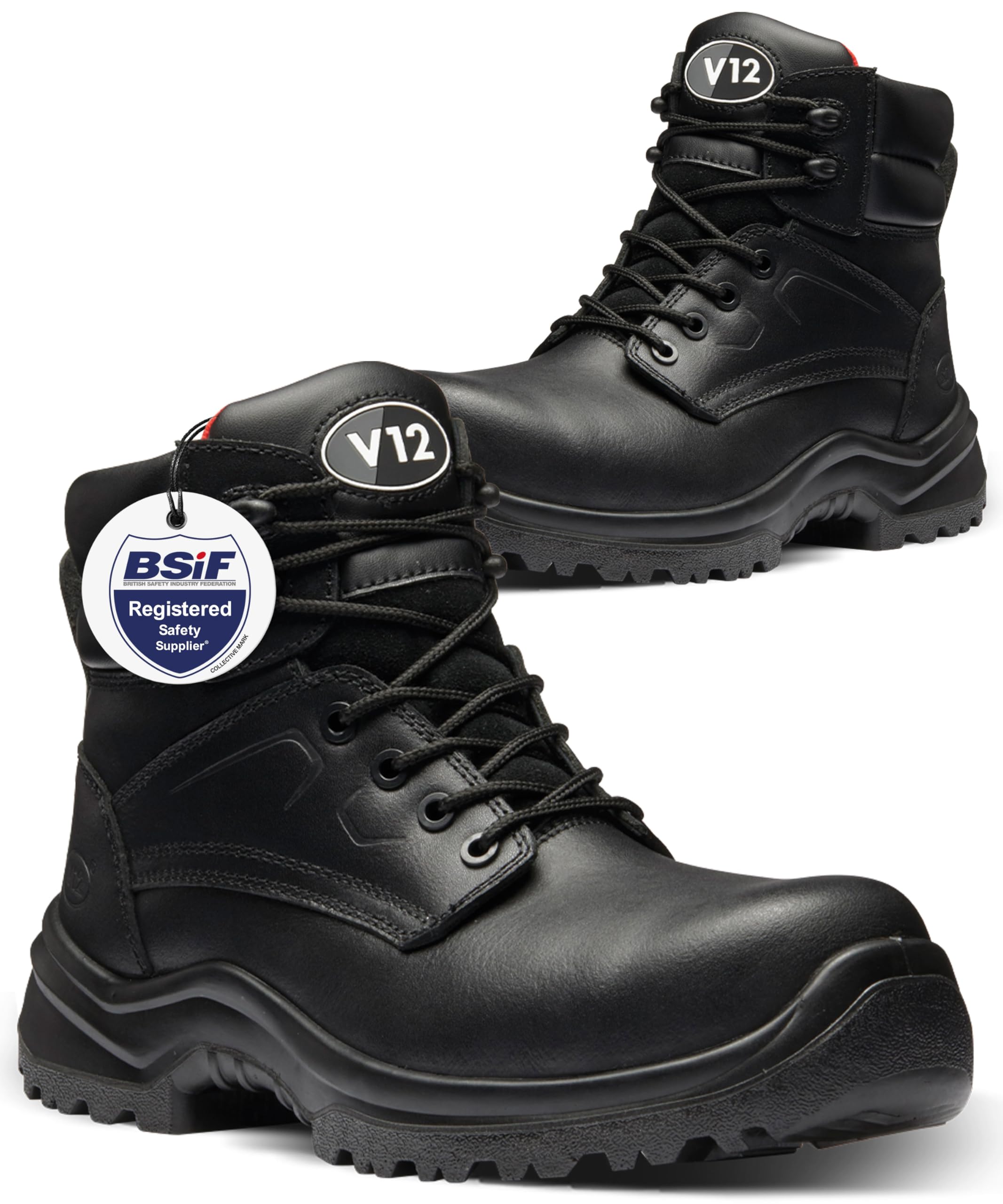 V12 Otter Derby Safety Boots - Lightweight Work Boot with Metal Free Toe Cap - Thermal Insulated Wide Fit Safety Shoe & Pierce-Resistant Midsole, Men's Work & Utility Footwear - Black, Size UK 11