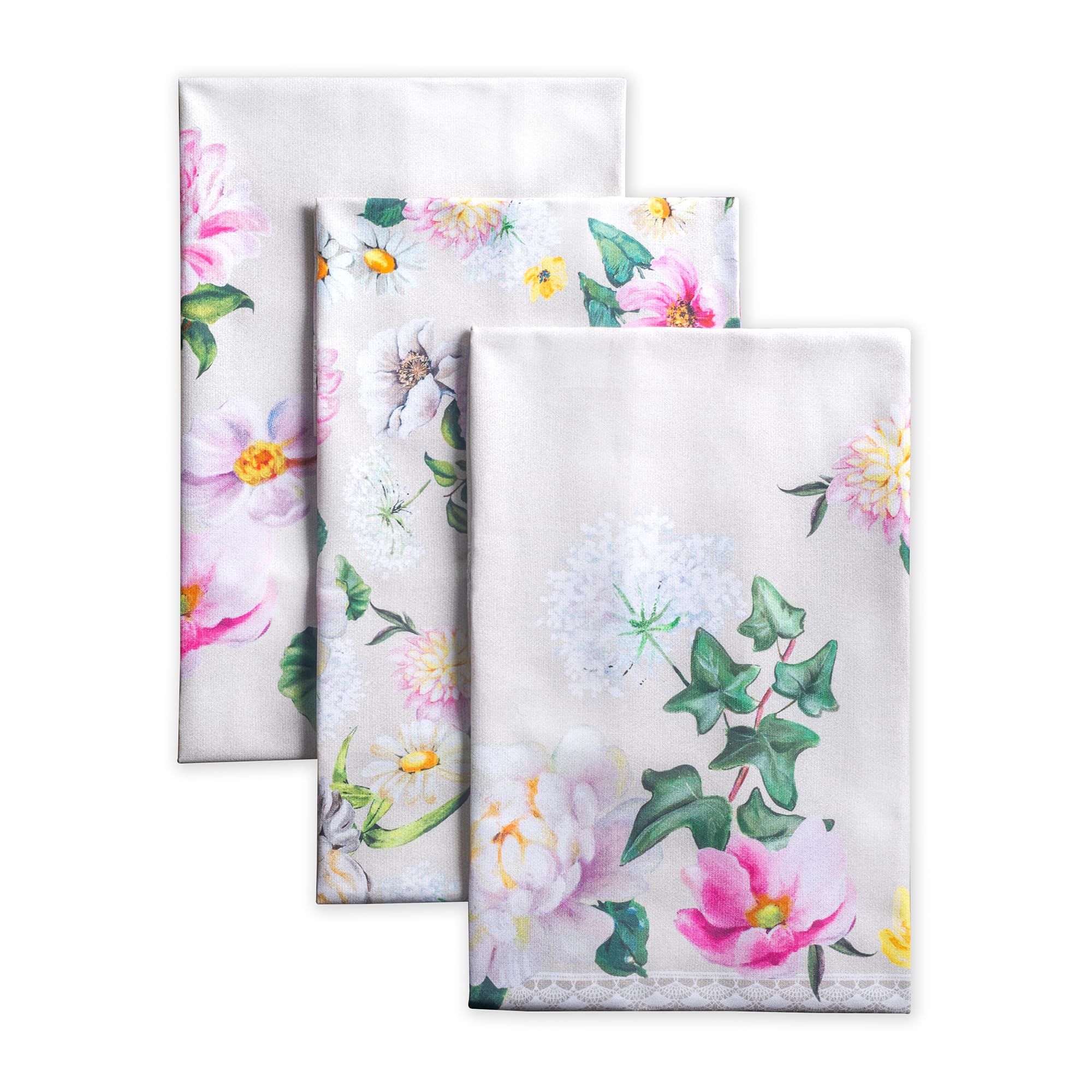 Maison d' Hermine Kitchen Towels Set of 3 100% Cotton 70 CM x 50 CM Reusable Cloth Tea Dish Towels Absorbent with Hanging Loop for Kitchen Dining Gifts for Mothers Day (Limoncello)