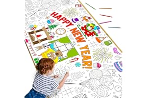 NAOZINEBI 2026 Happy New Year Giant Coloring Poster 31x70'' Large Coloring Tablecloth for Kids Eve Crafts Activity Gifts New Years Table Cloth Sheet Book for Wall Classroom Home Holiday Game Party Decorations