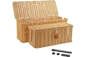 IHKFILAN 2 Pcs Handmade Cable Management Boxes Rattan Cable Organizer Large & Medium Cord Hider Organizer Box Power Strip Box