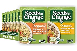 SEEDS OF CHANGE Organic Rice Variety Pack Quinoa and Brown Rice with Garlic & Quinoa Brown & Red Rice with Flaxseed, Microwaveable Ready to Heat, 8.5 Ounces (Pack of 6)