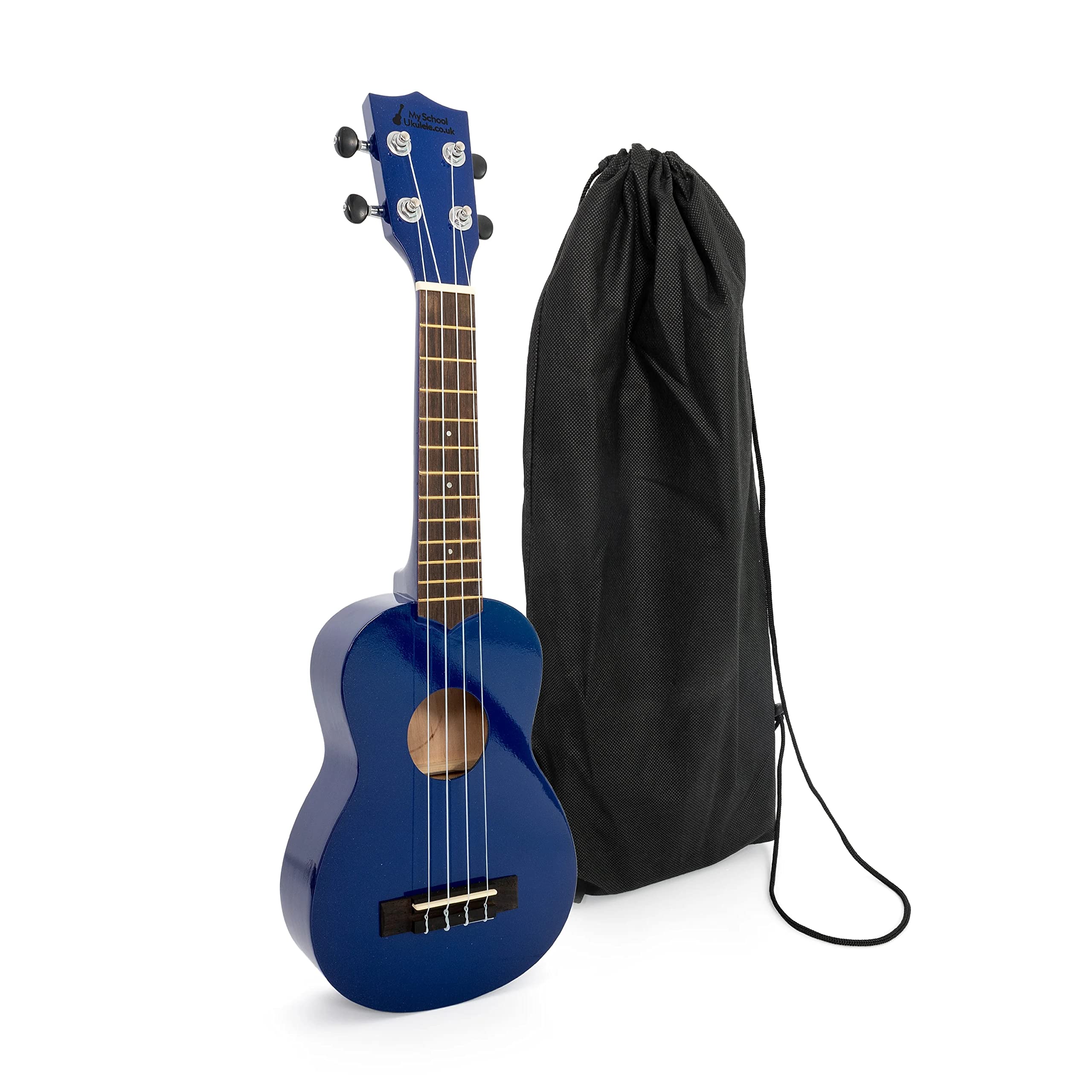 Soprano ukulele in dark blue with black bag