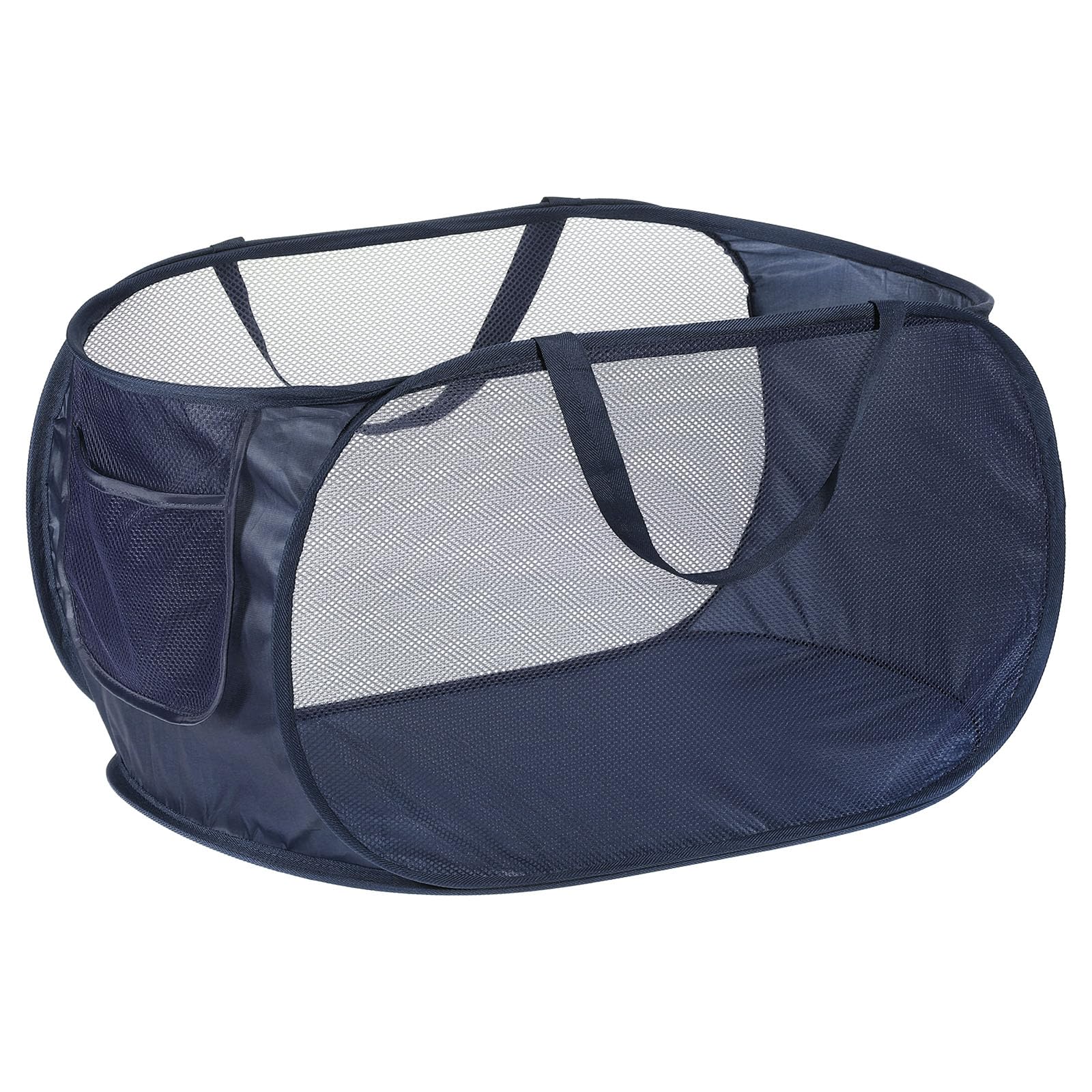 PATIKIL Mesh Laundry Hamper, Collapsible Laundry Baskets Dirty Clothes Laundry Bag with Handles for Laundry Room, Travel, Navy blue