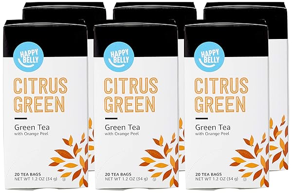 AMAZON BRAND – HAPPY BELLY GREEN TEA BAGS, CITRUS