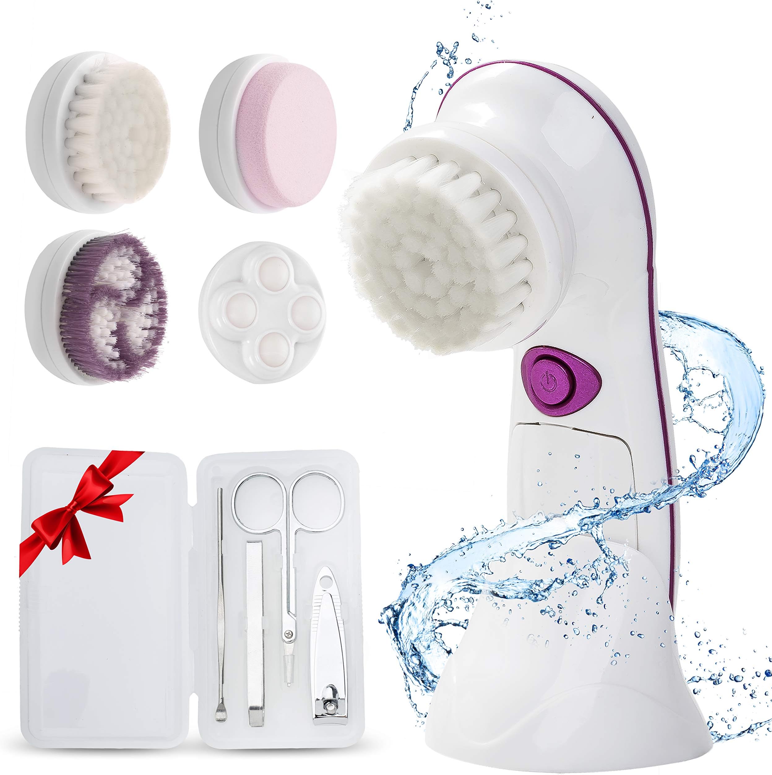 IDEALI Electric Facial Brush: Power Face Brush For Women |Exfoliating, Cleaning & Cleansing Waterproof Brush With 4 Brush Heads | Minimize Pores, Eliminate Acne Spots & Massage Face & Body | Low