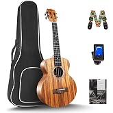 Caramel - 26" Tenor Striped Grain Acacia KOA Ukulele CT207 Gigbag Beginner Kit
