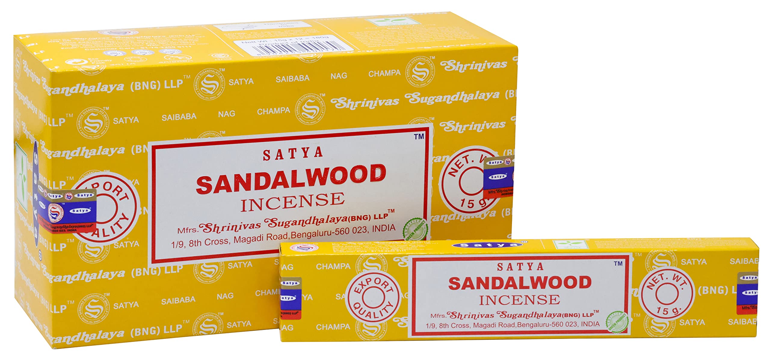 EARTH Satya Sandalwood Incense Sticks 15 GMS (Pack of 12) (Green Certified) Indian Perfumed Hand Rolled Agarbatti Perfect for Worship,Relaxation, Medication.