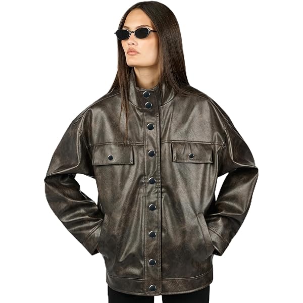DUNST Women's Unisex Oversized Vintage Leather Blouson Jacket