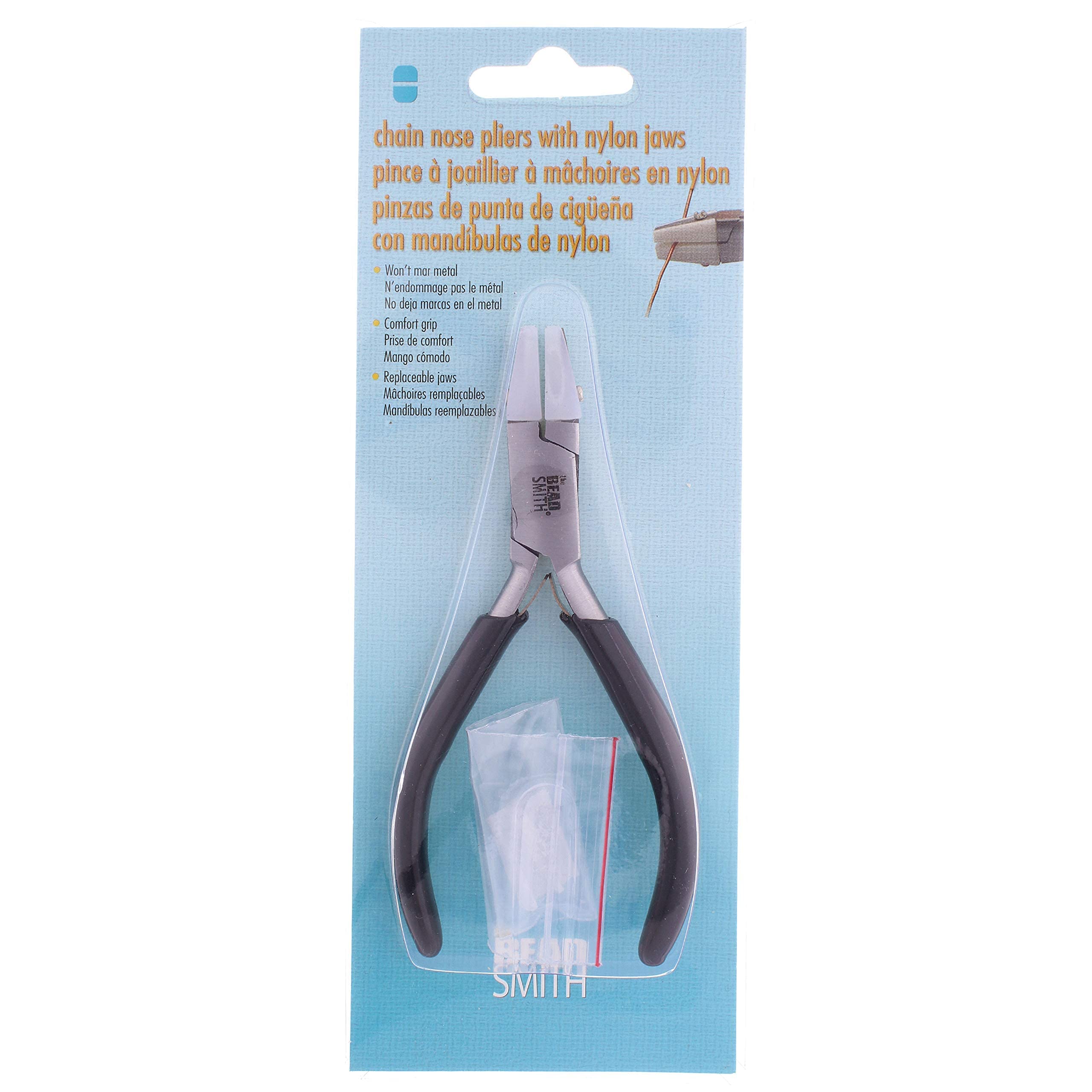 The Beadsmith Double Nylon Jaw Chain Nose Pliers, 4.75 inches (120mm), Black PVC Comfort Grip Handle, with Double Leaf Spring, protects wire when bending and looping