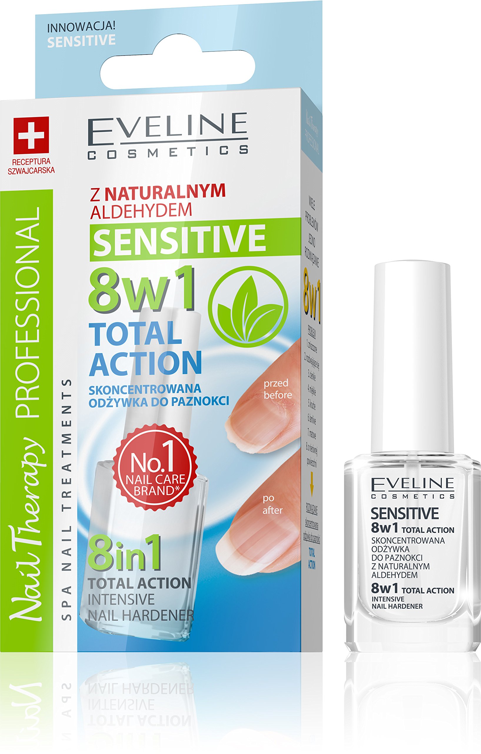 EVELINE Cosmetics Nail Therapy Nail Care Cuticle Care Various Care Products for Beautiful and Healthy Nails 8in1 Sensitive 12 ml