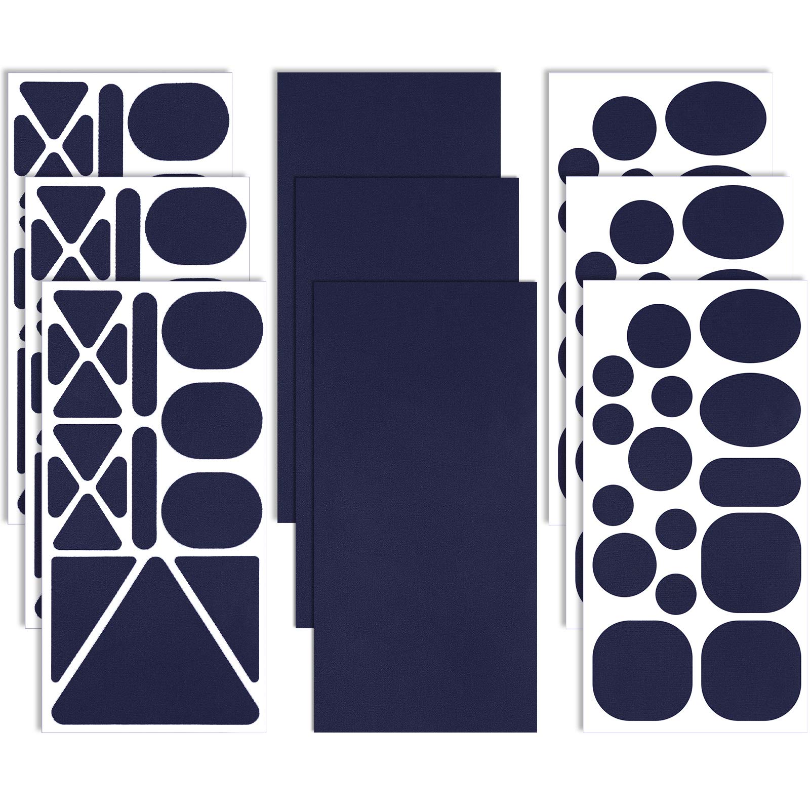 9 Sheets 96 Pcs Nylon Repair Patches Self Adhesive Patch Different Size and Shapes Clothes Waterproof Lightweight Clothing Fabric Repair Patch for Down Jacket, Tent Clothes, Outerwear(Dark Blue)