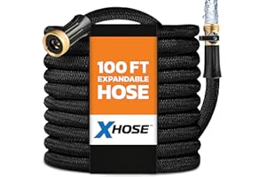Xhose Pro Expandable Garden Hose 100ft, Water Hose with Brass Fittings, Flexible Garden Hose, Retractable Garden Hose, Lightw