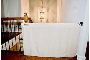 THE STAIR BARRIER KEEPING CHILDREN AND PETS OFF THE STAIRS The Stair Barrier First Fabric Wall to Banister Baby Gate for Stairs 36”–43” Wide x 32” Tall – Dog Gate for Stairs, for Top or Bottom Staircase, Machine-Washable, Climb Proof, Designed in USA – Cream