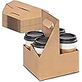FMP Brands 4 Cup Disposable Drink Carrier with Handle, 200 Pack Kraft Paperboard Handled Cup Carrier, 12-30 oz to Go Coffee Cup Holder, Cold Hot Drinks, Takeout, Cafe and Restaurant