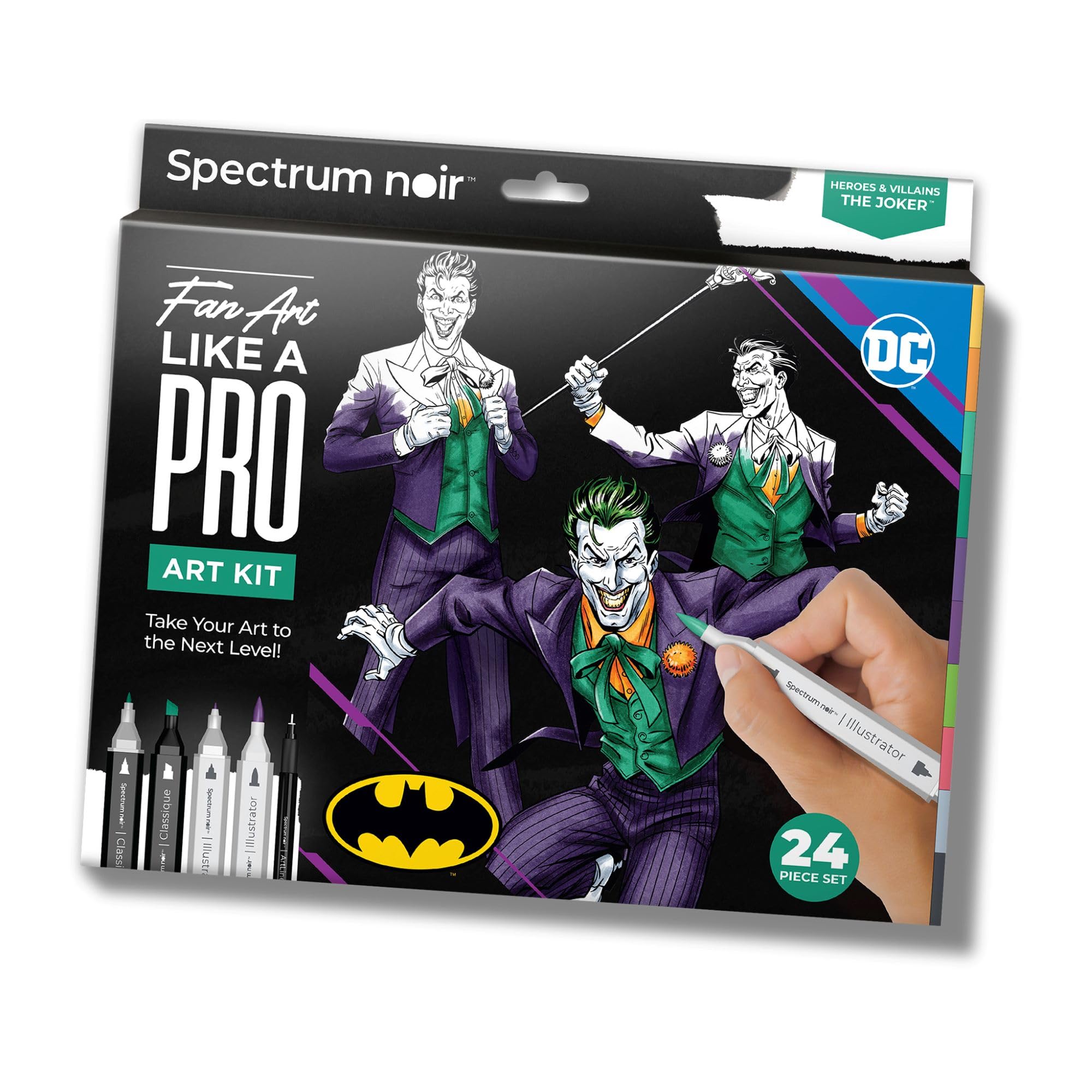 DC Comics The Joker Art Colouring Set – Fan-Art Like a Pro Kit by Spectrum Noir –24 Pieces Including Premium Colouring Book, Art Markers & Liner Pens