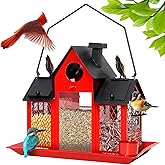 Solar Bird Feeders House for Outdoors Hanging, 7LBS Large Capacity Metal Wild Bird Feeder Squirrel Proof for Outside with Water Cup, Cardinal Birdfeeder Birdhouses Gift for Bird Lovers (Red)