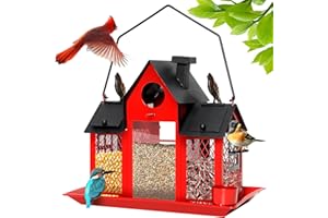 Solar Bird Feeders House for Outdoors Hanging, 7LBS Large Capacity Metal Wild Bird Feeder Squirrel Proof for Outside with Wat
