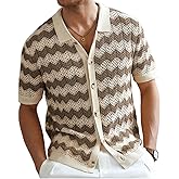 SUGEBETA Wave Knit Polo Shirt for Men Button Down Short Sleeve Collared Golf Shirt