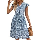 YATHON Casual Dresses for Women 2025 Cute Summer Floral Fit and Flare Cap Sleeve A Line Knee Length Dress with Pocket