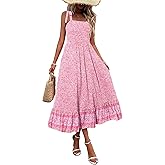 Zeagoo Women Summer Maxi Dress with Pockets 2025 Spaghetti Strap Sundress Casual Flowy Boho Dress Floral Tiered Beach Dress