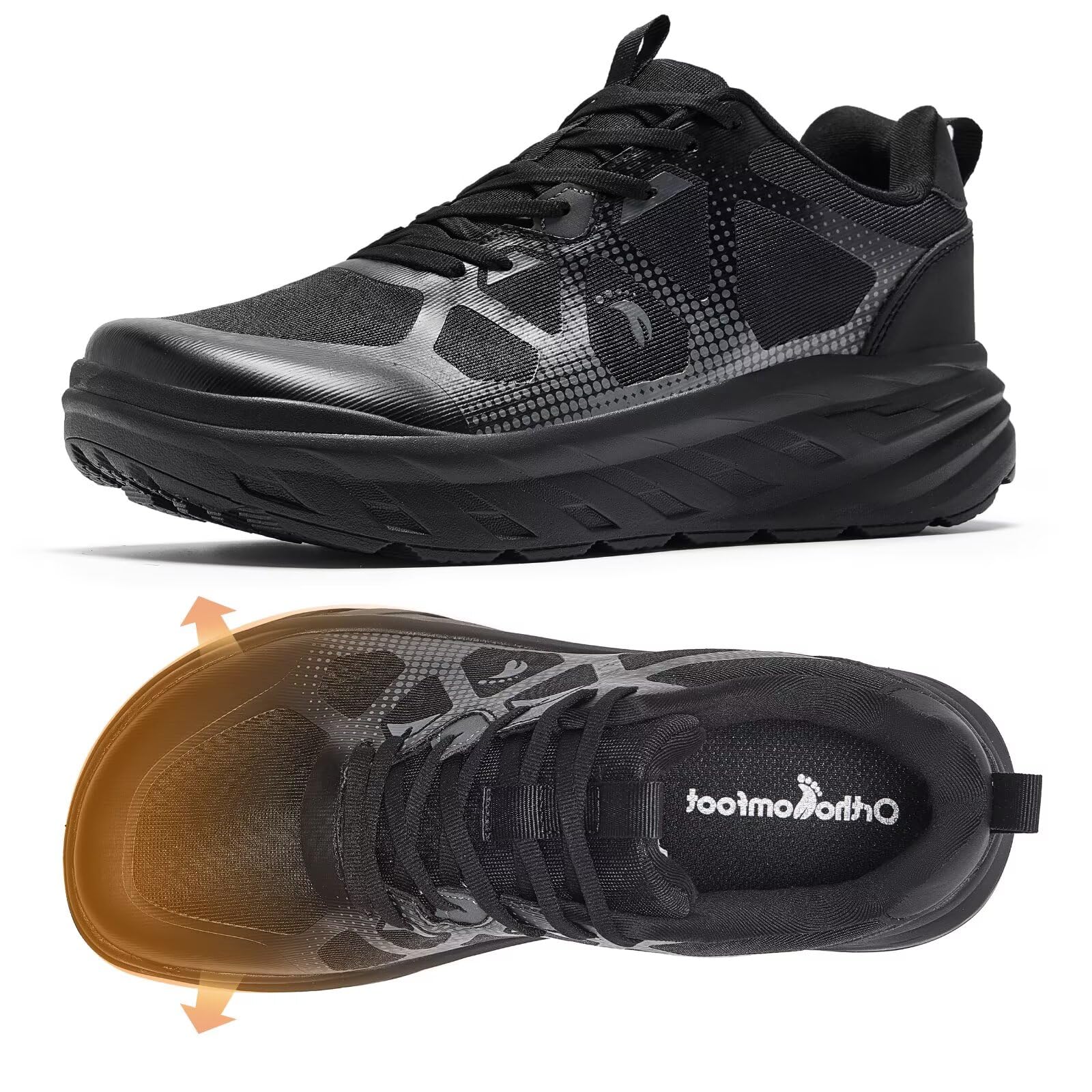 Photo 1 of Women's Orthopedic Diabetic Wide Walking Shoes: Arch Support Neuropathy Plantar Fasciitis Hammer Toes Road Running Shoes, Lightweight Outdoor Gowalk Camping Fashion Sneakers Black Size 7.5