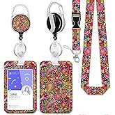 Boho Hippie Flowers Lanyards for Id Badges,Vivid Peace Badge Reel Heavy Duty with Carabiner Clip,ID Badge Holder with Work Name Tag Breakaway Lanyard,Women Nurse Teacher Student