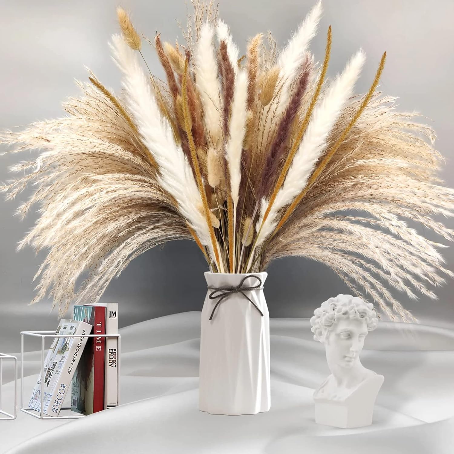 Dried & Preserved Flora - 120PCS Dried Pampas Grass Bouquet for Boho Flowers Home Table Decor, Living Room Decor,Rustic Farmhouse Party,Natural Phragmites Dried Flowers,Wedding Floral Arrangements Home Decorations