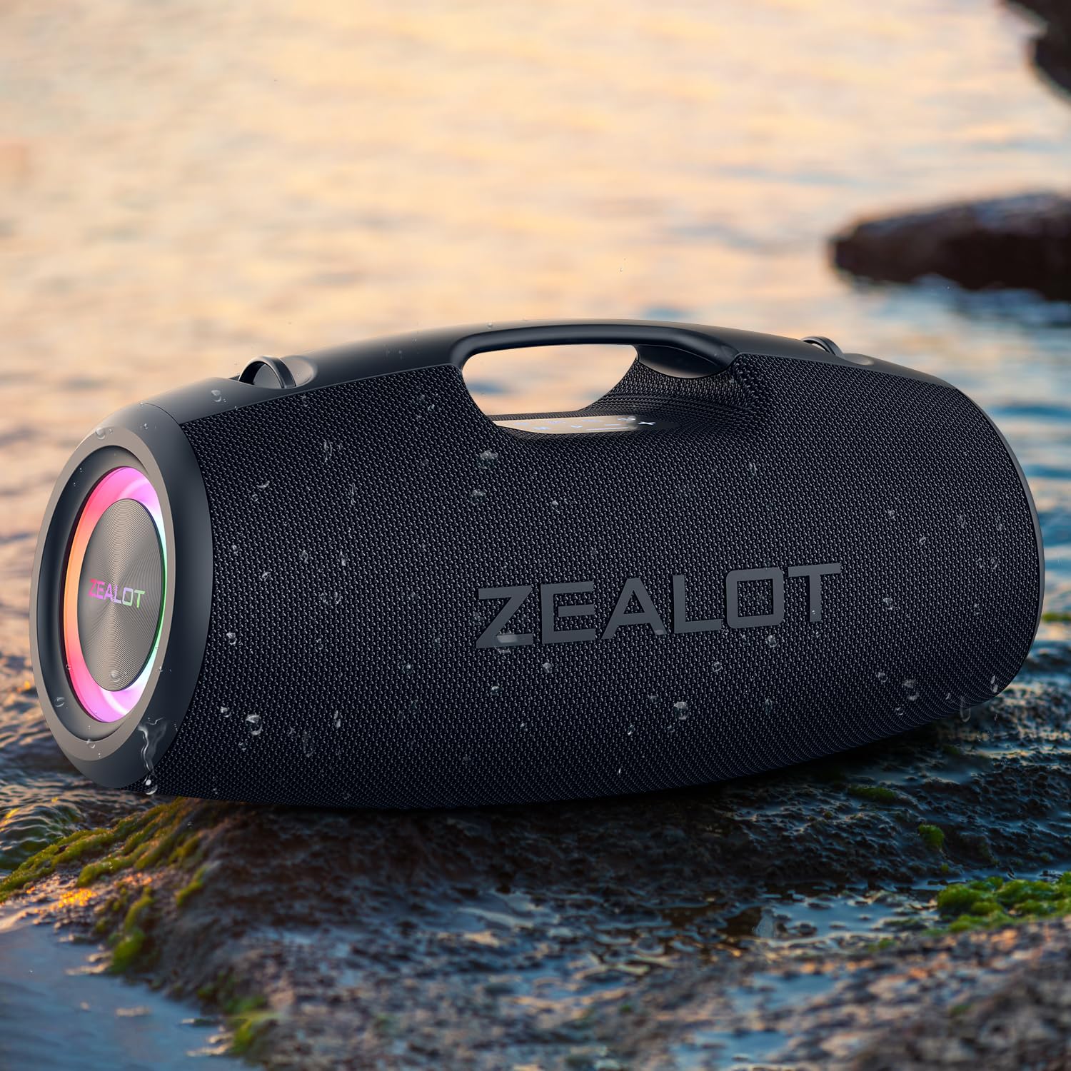 ZEALOT Bluetooth Speaker,120W Outdoor Speaker with Booming Bass,IP67 Waterproof Speaker with LED Light, Bluetooth 5.2,Portable Speaker for Camping,Beach,Gifts(Black)