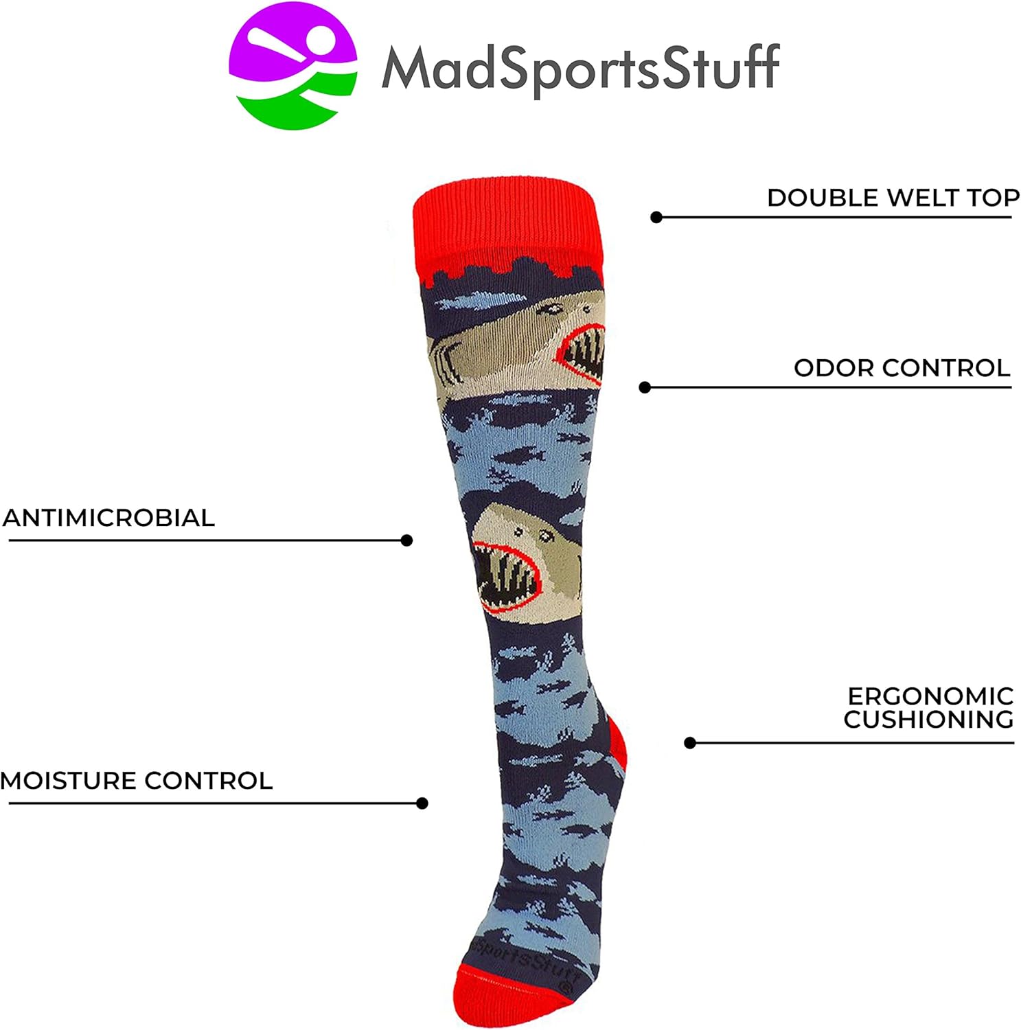 MadSportsStuff Great White Sharks Athletic Over The Calf Socks : Clothing