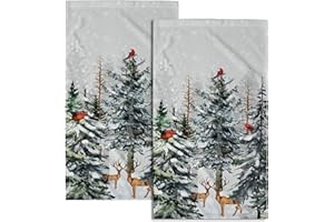 Giwawa Pine Tree Hand Towels Set of 2 Forest Deer Kitchen Bathroom Towels Soft Absorbent Fingertip Tea Bar Dish Towel for Hotel Spa Gym Decor