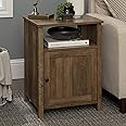 Walker Edison Modern Farmhouse Grooved Door Wood Side Accent Table Living Room Storage Small End Table With Cabinet Door, 18