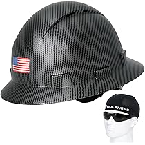 Full Brim Hard Hat, New Matte Black Carbon Fiber Design Hard