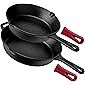 Pre-Seasoned Cast Iron Skillet 2-Piece Set (8-Inch and 10-Inch) Oven Safe Cookware - 2 Heat-Resistant Holders - Indoor…