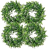 LSKYTOP 4 Pcs Boxwood Wreath Artificial Green Leaves Wreath Door Wall Window Decoration,11Inch/PC