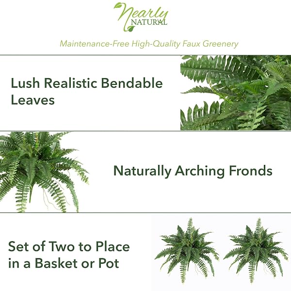 NEARLY NATURAL 40IN HANGING ARTIFICIAL BOSTON FERN PLANT SET OF 2 – REALISTIC FAUX GREENERY FOR INDOOR HOME, OFFICE, AND BATHROOM DECOR