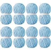 MABOZOO 8 Pack Super Bulky Chunky Chenille Yarn for Hand Knitting,Big Yarn for Chunky Blanket,Large Thick Arm Knitting Yarn,Fluffy Soft Plush Jumbo Yarn Crocheting,Sky Blue