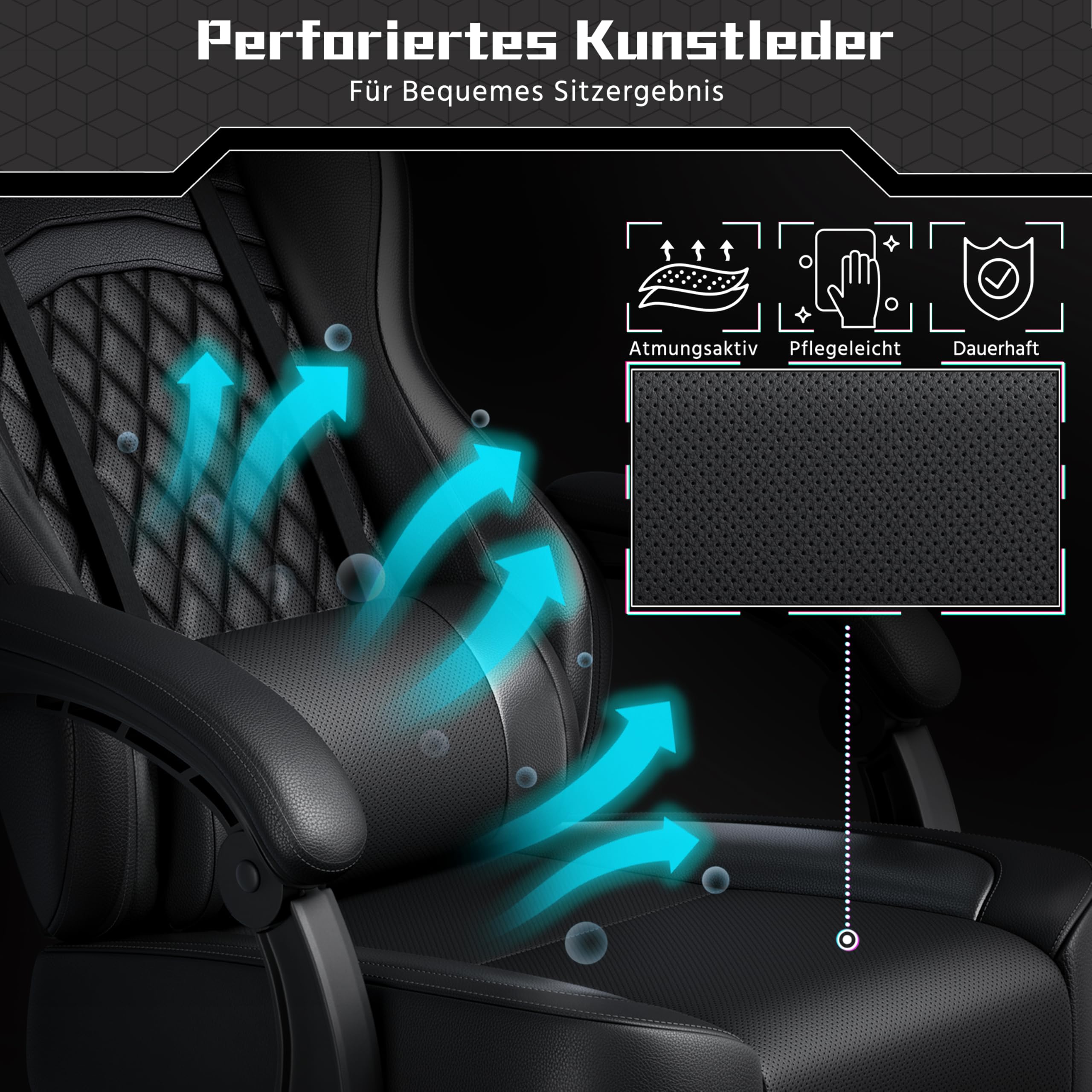 Yaheetech Gaming Stuhl, Ergonomischer Gaming-Stuhl mit Massagefunktion & Ausziehbarer Fußstütze, Verstellbare Rückenlehne, Höhenverstellbar, PC-Stuhl Computerstuhl Drehsessel (Schwarz) 5
