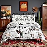Western Cowboy Duvet Cover Twin Size,Vintage Southwest Comforter Cover Desert Cactus Cow Horse Animal Bedding Set for Kids Boys Girls Room Decor,Grey Brown Quilt Cover （No Comforter,1 Pillowcase