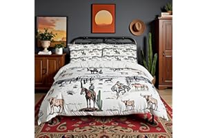 CASTLE FAIRY Western Cowboy Duvet Cover Set King Size,Vintage Southwest Style Comforter Cover Desert Cactus Cow Horse Animals Bedding Set for Kids Boys Girls Adult Room Decor,Grey Brown White Quilt Cover 3Pcs