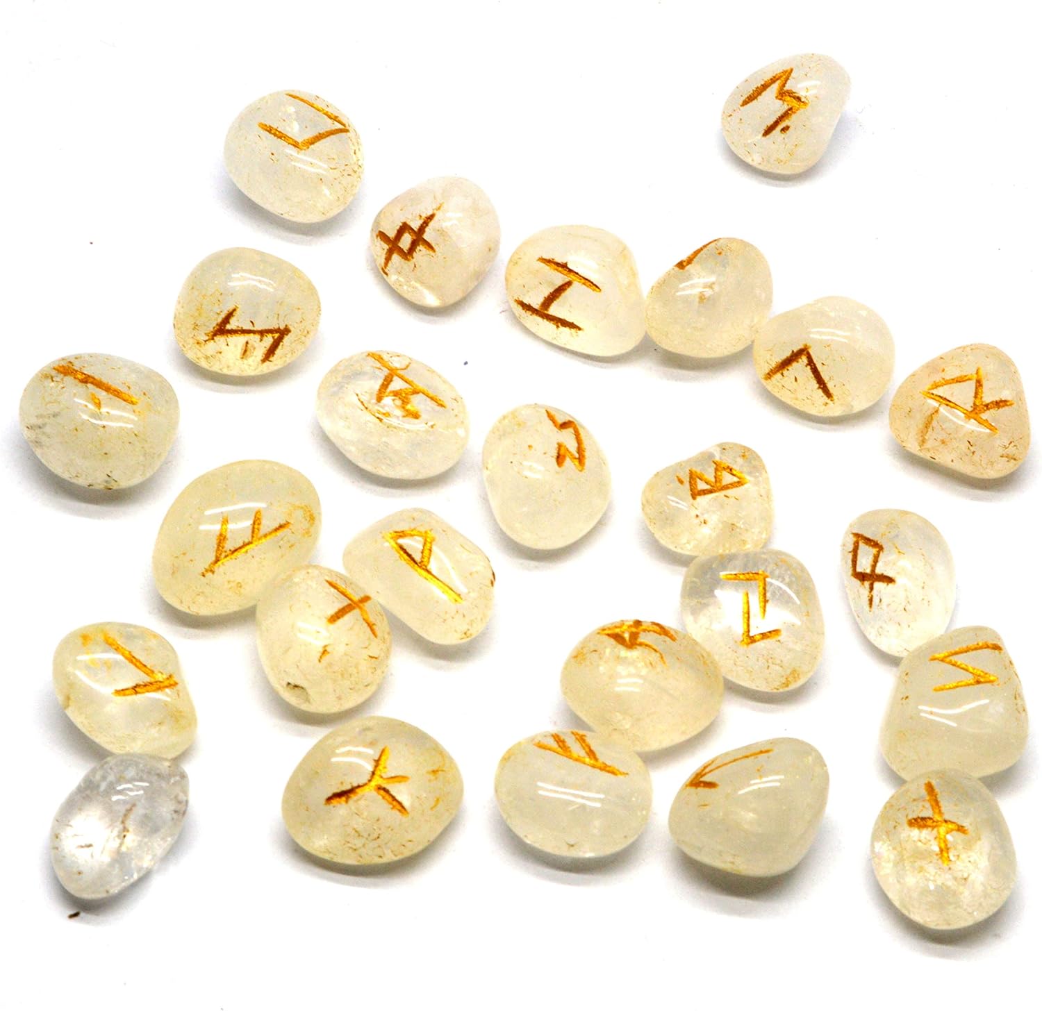 Gemstone Runes with Engraved Lettering and Pouch (Crystal Quartz ...